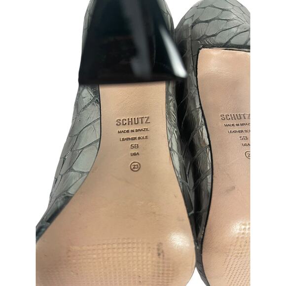 Schutz Loiva Bootie Size 5B in Prata Silver Metallic Snake Embossed 3" Heel NWOB - Picture 8 of 13